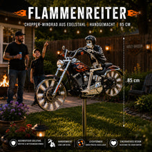 Lade das Bild in den Galerie-Viewer, Flammenreiter – Chopper-Windrad aus Edelstahl Handgemacht 85 cm