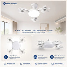 Carica l'immagine nel visualizzatore di Gallery, FreiKlima Pro Klimaventilator 2in1 – 4-Flügel einklappbarer Deckenventilator mit Kühlfunktion, Licht & Fernbedienung