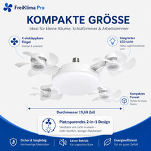 Carica l'immagine nel visualizzatore di Gallery, FreiKlima Pro Klimaventilator 2in1 – 4-Flügel einklappbarer Deckenventilator mit Kühlfunktion, Licht & Fernbedienung