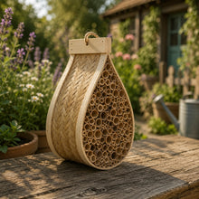 Lade das Bild in den Galerie-Viewer, Wildbienenhotel „Gartenfreund" – Handgeflochten aus Bambus & Hartholz