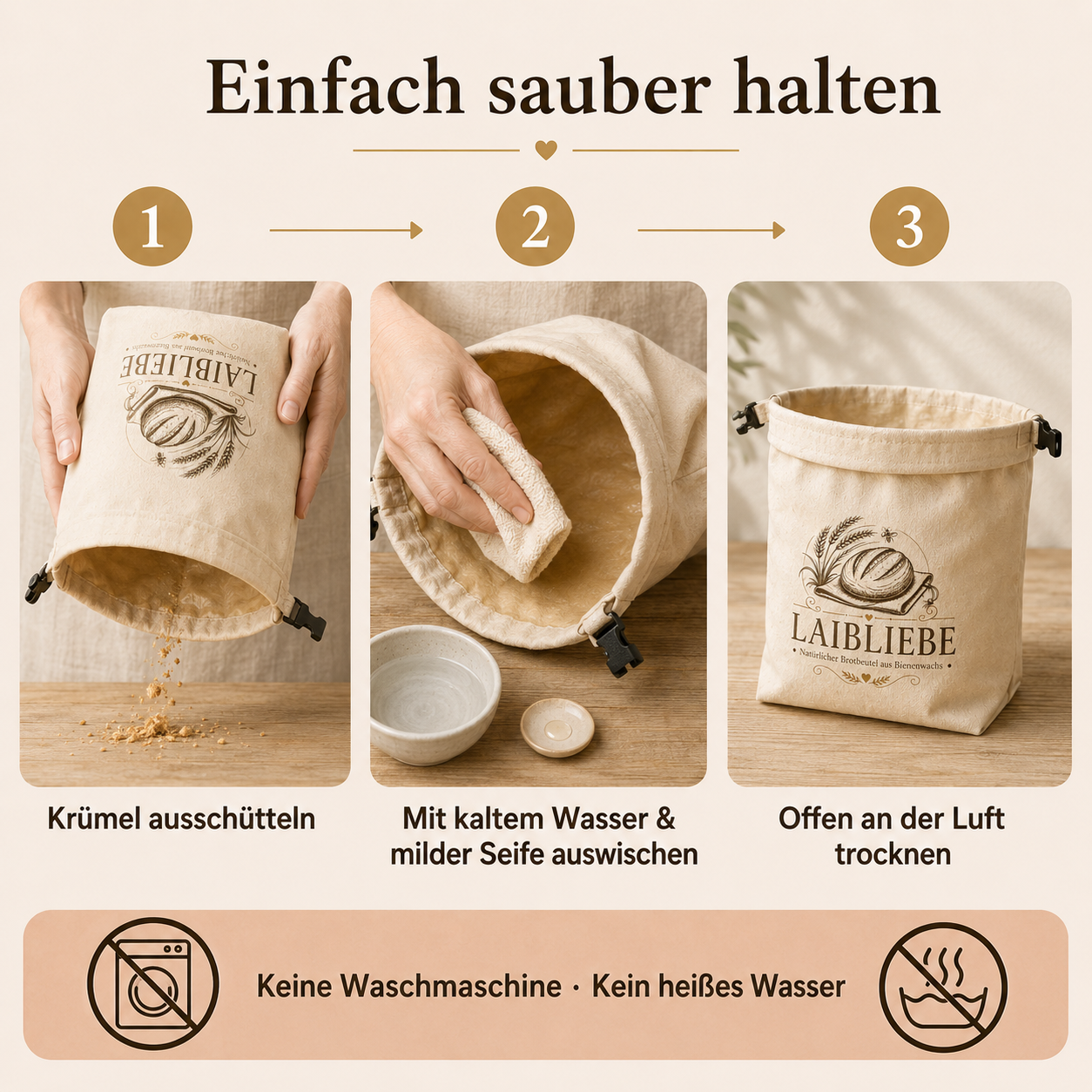 LaibLiebe – natürlicher Brotbeutel aus echtem Bienenwachs - Brot länger frisch halten