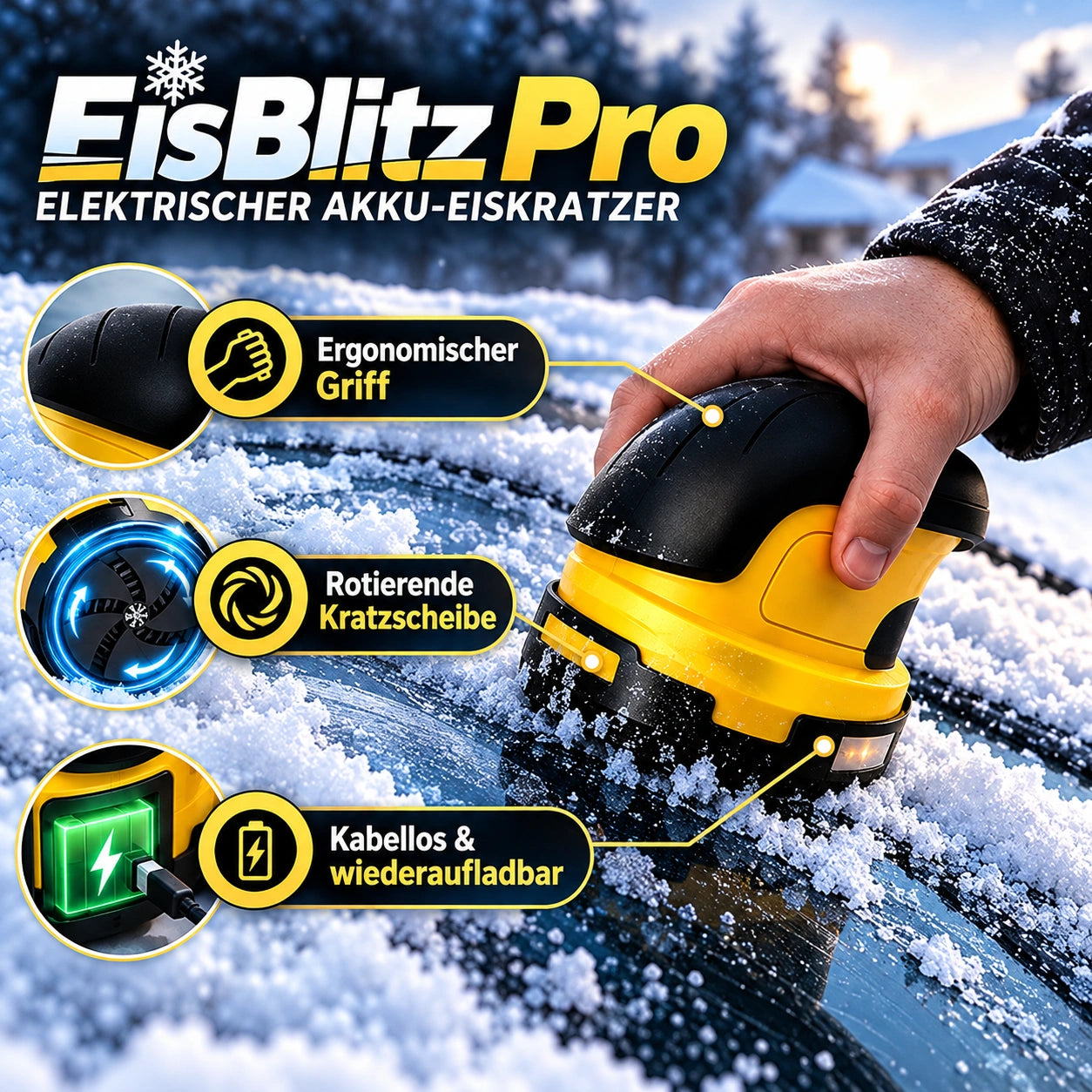 EisBlitz Pro – elektrischer Akku-Eiskratzer