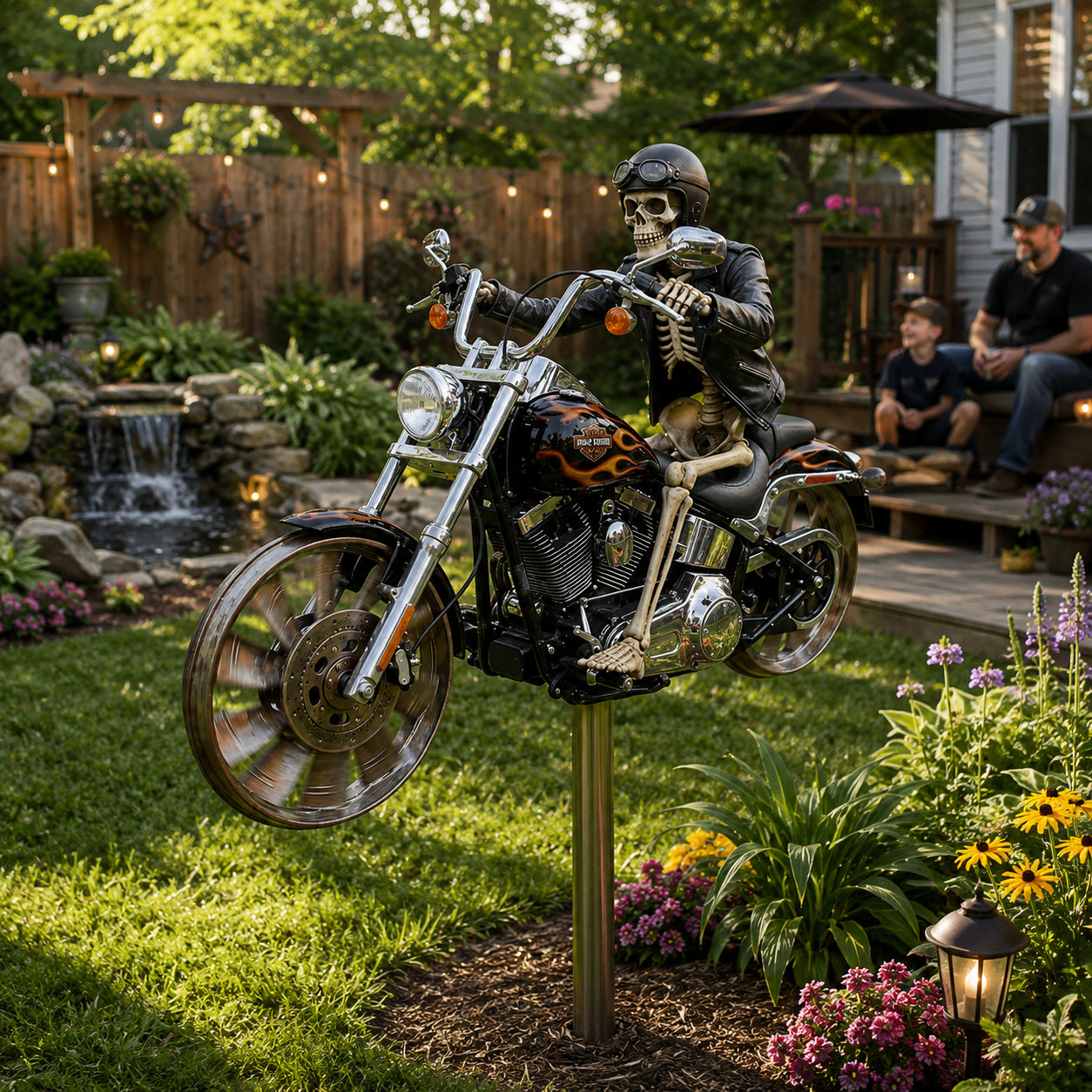 Flammenreiter – Chopper-Windrad aus Edelstahl  Handgemacht  85 cm