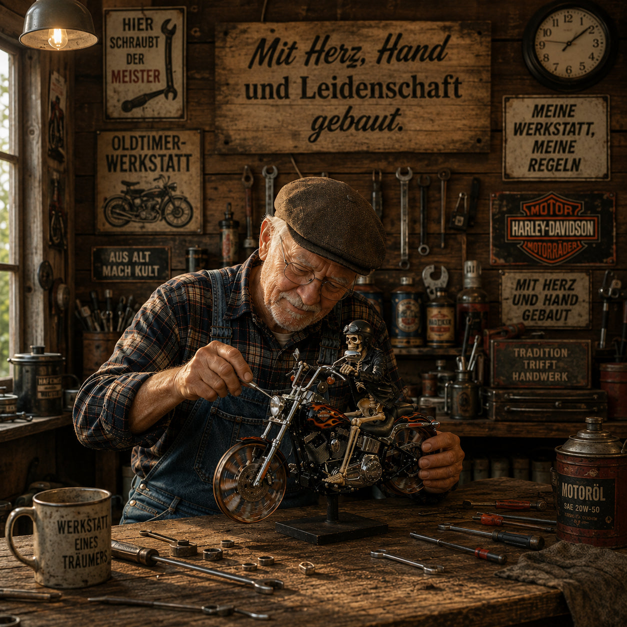 Flammenreiter – Chopper-Windrad aus Edelstahl  Handgemacht  85 cm