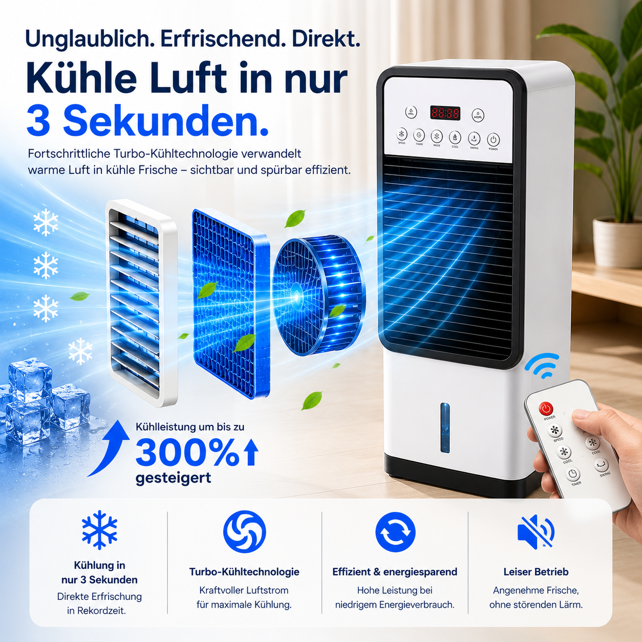 FreiKlima Max - Mobiler Allround-Klimatiseur – Kühlt im Sommer, Heizt im Winter | Ohne Installation