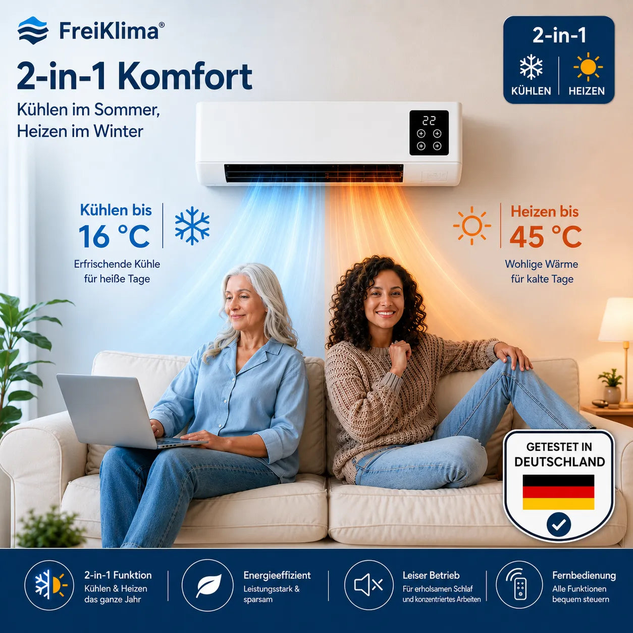 Brezza Pro – Condizionatore Portatile & Riscaldatore senza Installazione | 2-in-1 | Fino a 51 m²