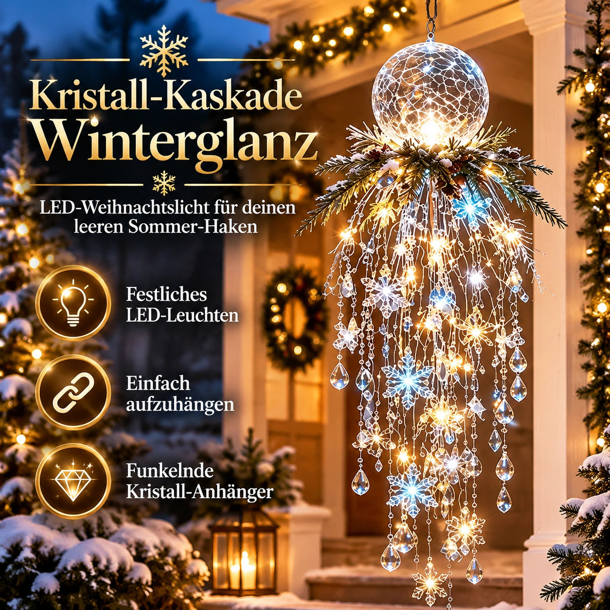Kristall-Kaskade Winterglanz - LED-Weihnachtslicht für deinen leeren Sommer-Haken