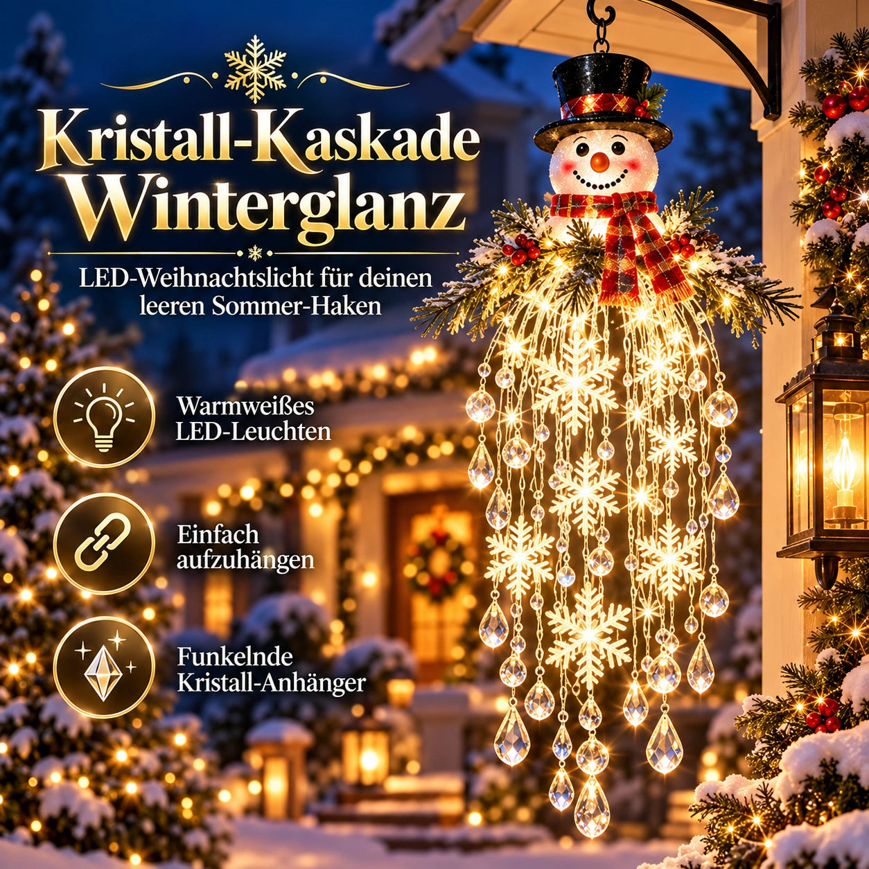 Kristall-Kaskade Winterglanz - LED-Weihnachtslicht für deinen leeren Sommer-Haken
