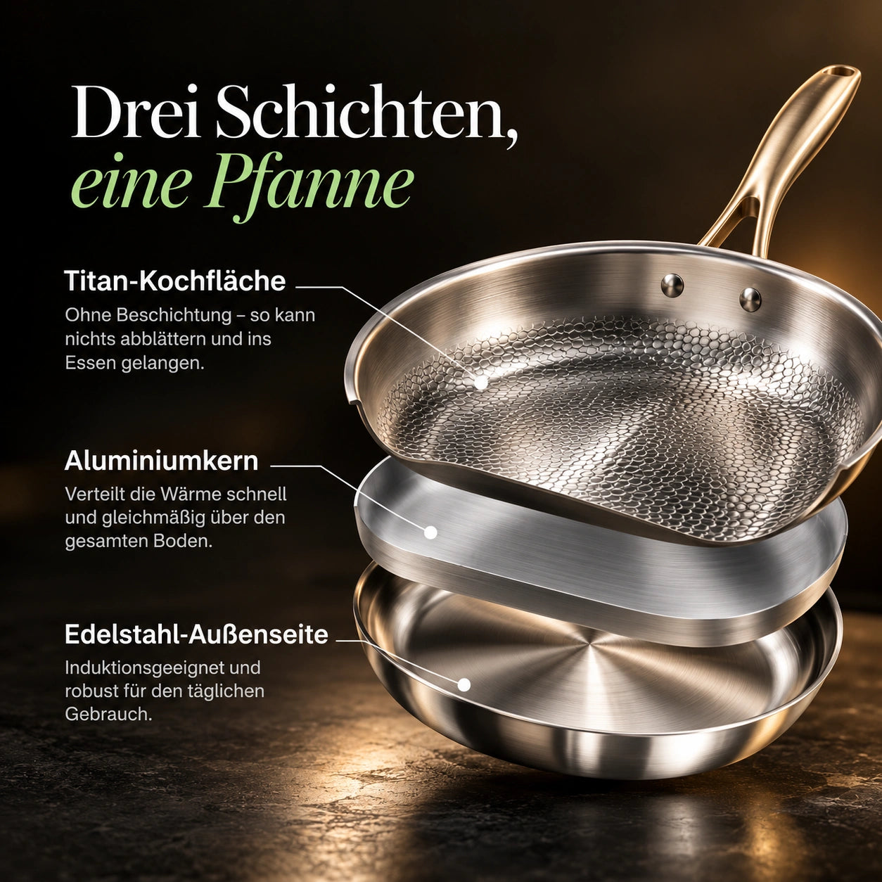 TitanPur Pro – Padella in titanio senza rivestimento, senza PFAS e PTFE | 30 cm