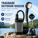 Tragbare Outdoor-Dusche – Akku-Duschpumpe mit LED-Display, 6000mAh, USB-C