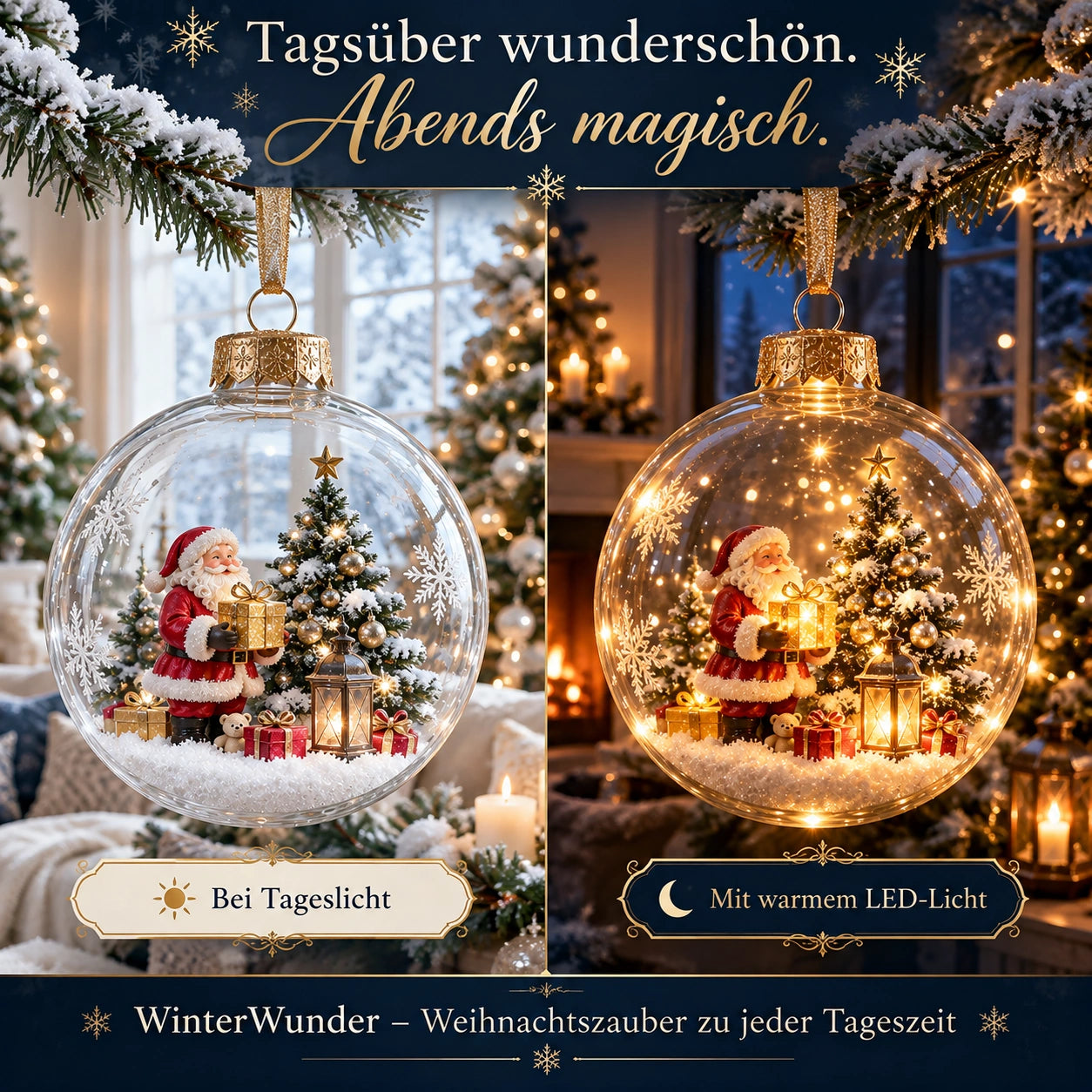 WinterWunder – leuchtende 3D-Weihnachtskugel mit Miniaturwelt