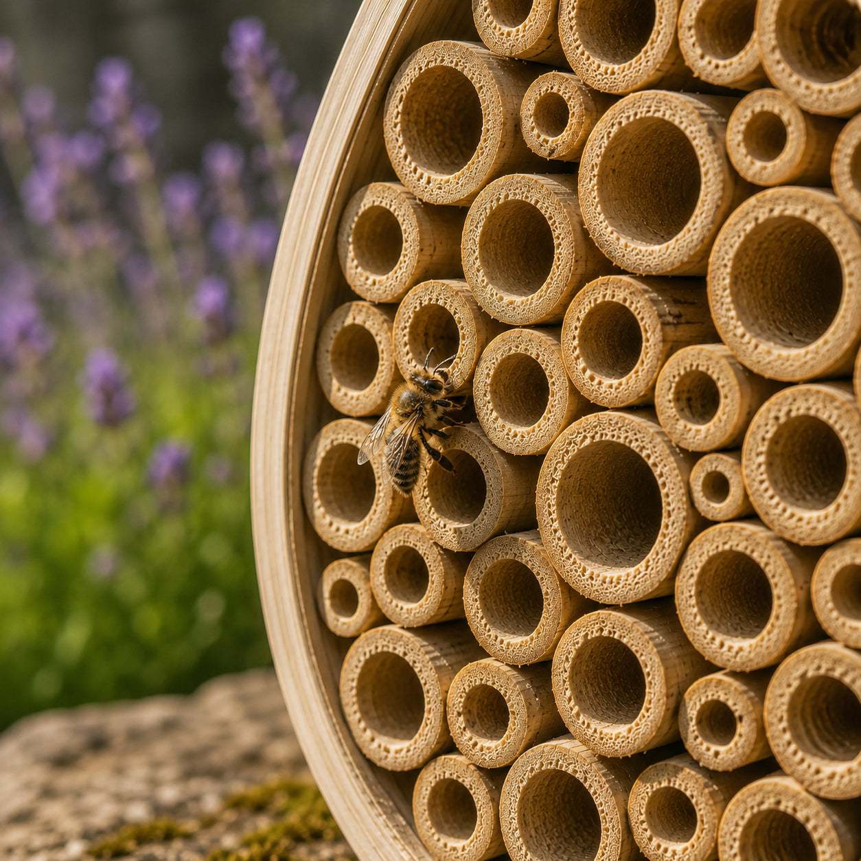 Wildbienenhotel „Gartenfreund" – Handgeflochten aus Bambus & Hartholz