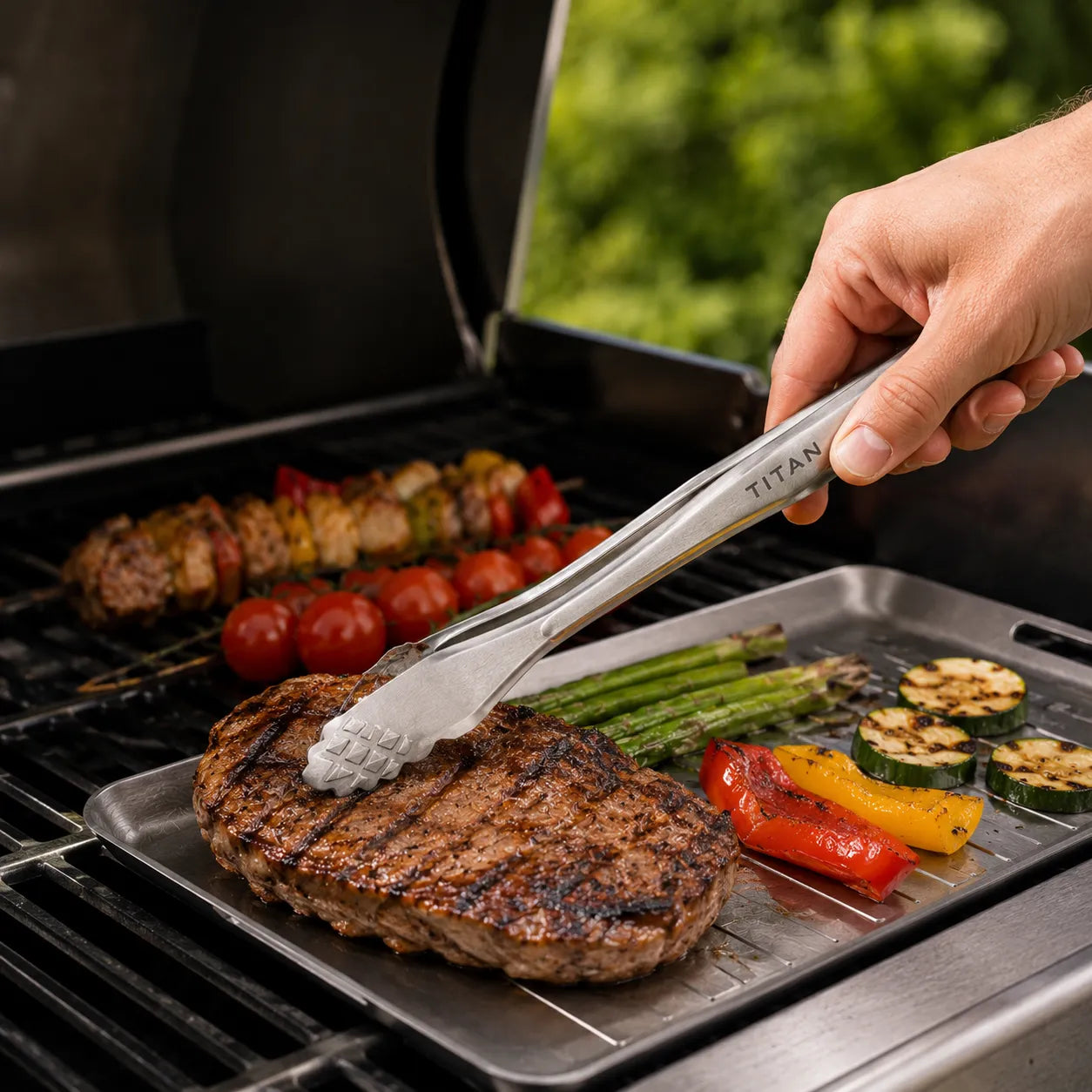 TitanPure Pro — Set per vassoio da griglia Camping & BBQ | Senza PFAS | Con pinza