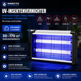 UV-Insektenvernichter – Elektrische Fliegen, Gelsen, Motten, Kakerlaken- & Mückenfalle für Innen und Außen - 30–170 m²