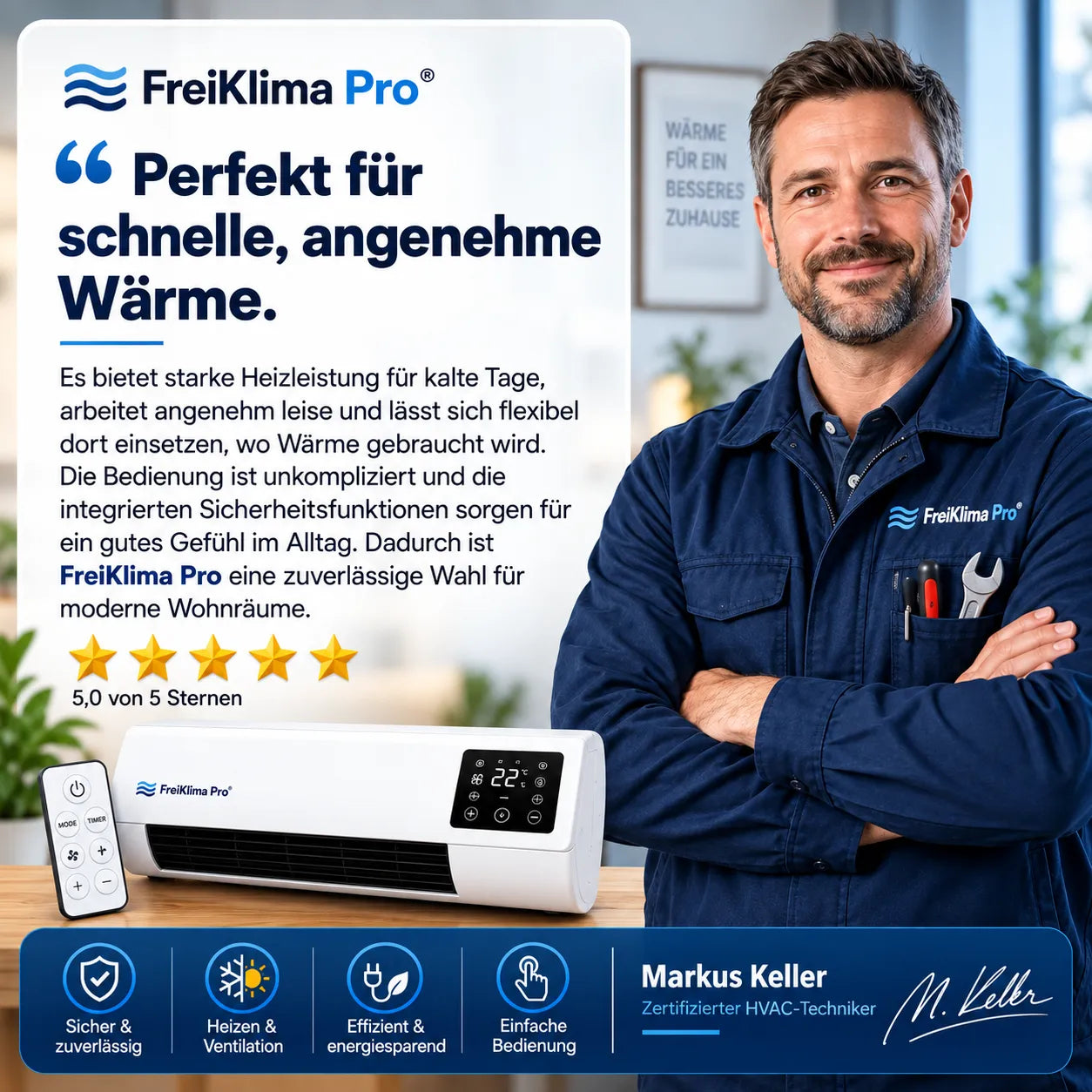 FreiKlima Pro – Condizionatore portatile e riscaldamento senza installazione | 2-in-1 | Fino a 51 m²